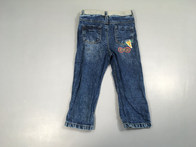 Jeans taille élastique écussons yolo, moins cher chez Petit Kiwi