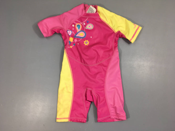 Combi anti-froid anti-uv rose/jaune, moins cher chez Petit Kiwi