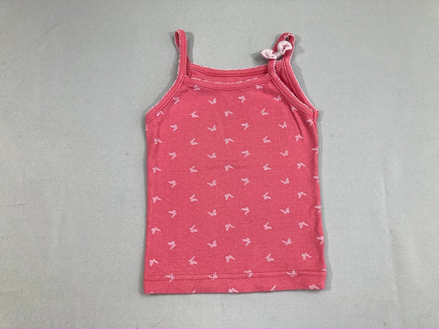 Chemisette fines bretelles rose papillons noeud