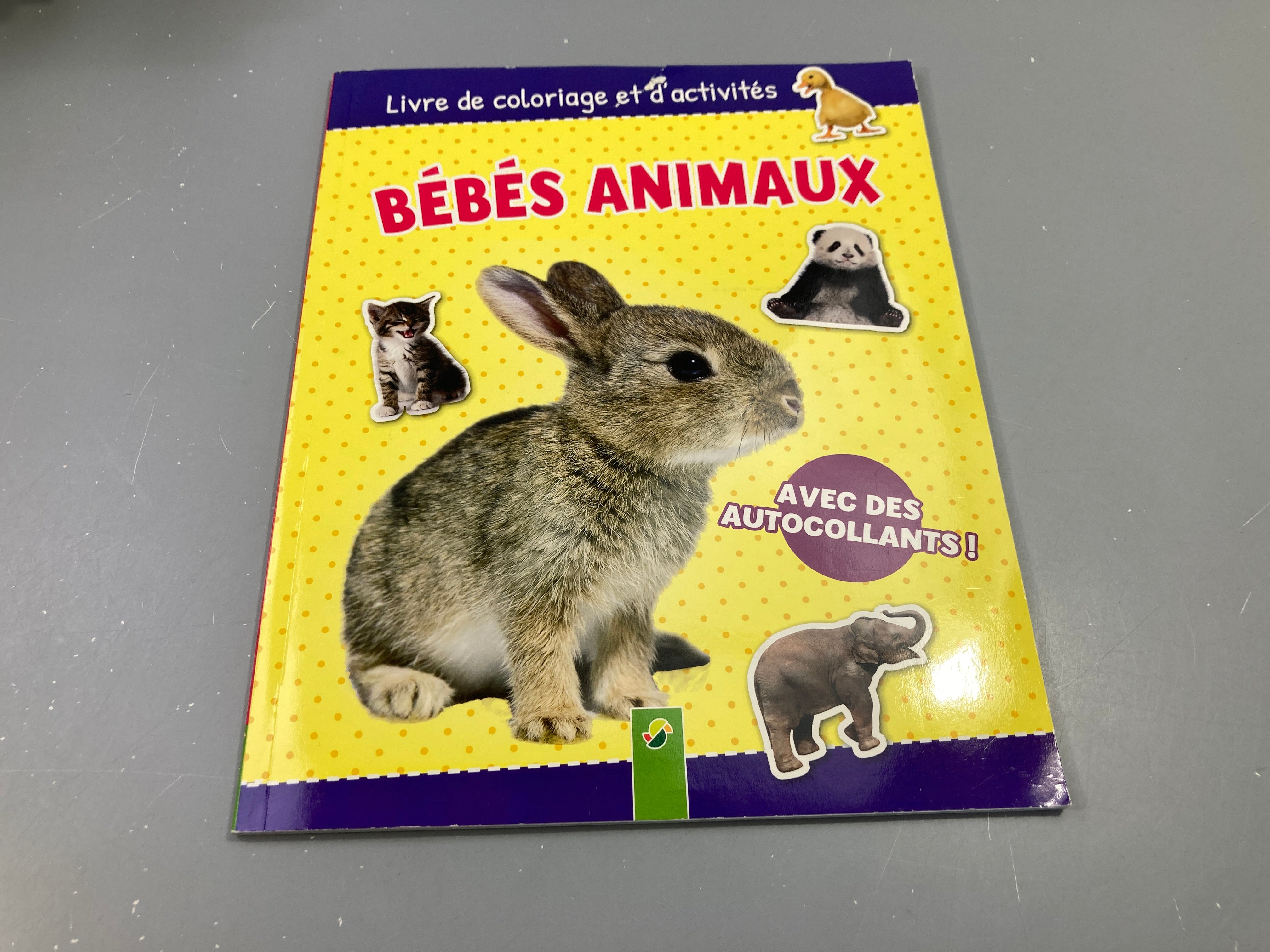 Livre de coloriage et d'activités, Bébés animaux avec autocollants,+5a, couverture déchirée