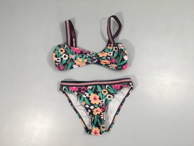 Bikini gris foncé fleuri, moins cher chez Petit Kiwi
