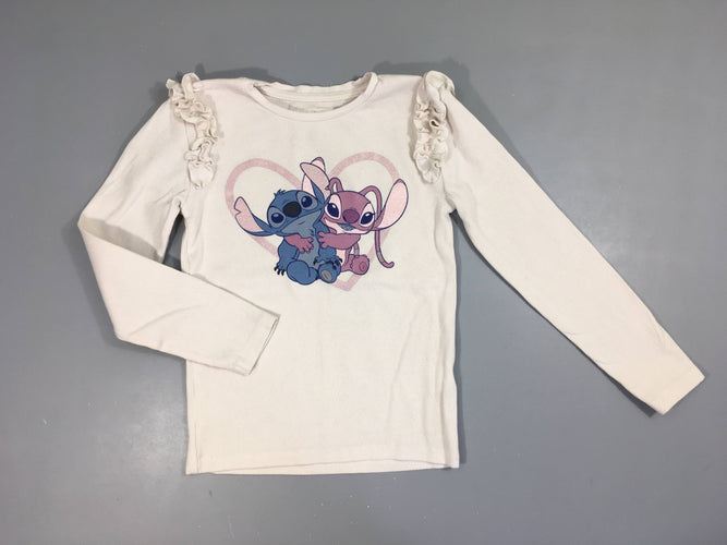 T-shirt m.l blanc côtelé Stitch froufrous, légèrement bouloché, moins cher chez Petit Kiwi