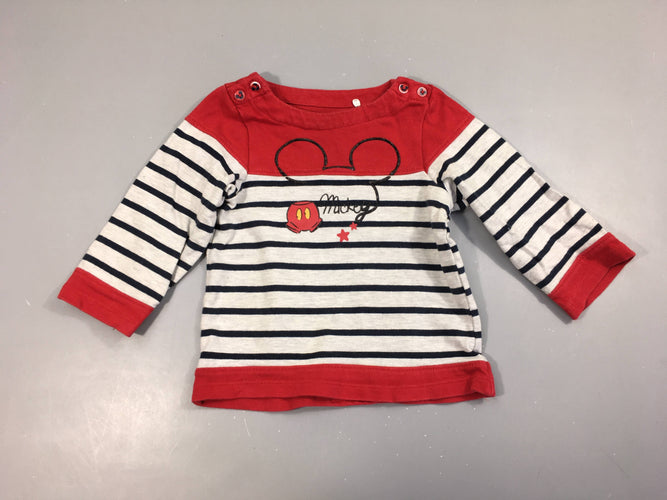 T-shirt m.l gris rayé bleu/rouge Mickey, moins cher chez Petit Kiwi