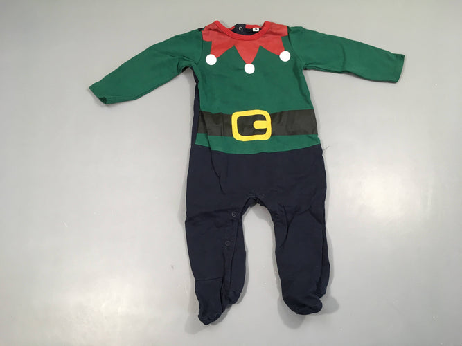 Pyjama jersey vert lutin Noël, moins cher chez Petit Kiwi