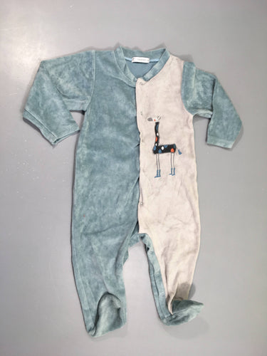 Pyjama velours bleu/gris girafe, moins cher chez Petit Kiwi