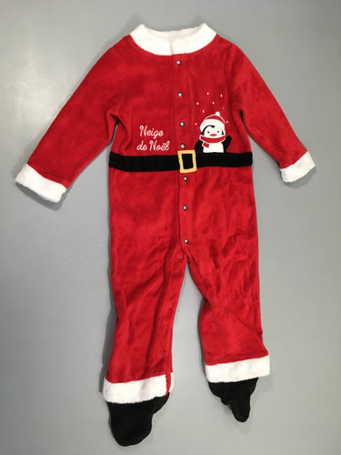 Pyjama velours rouge Noël pingouin, moins cher chez Petit Kiwi