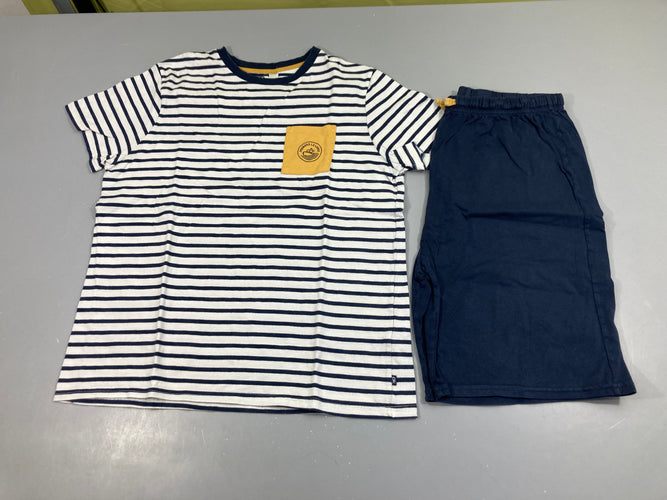 Pyjashort 2pcs jersey blanc rayé bleu poche, moins cher chez Petit Kiwi