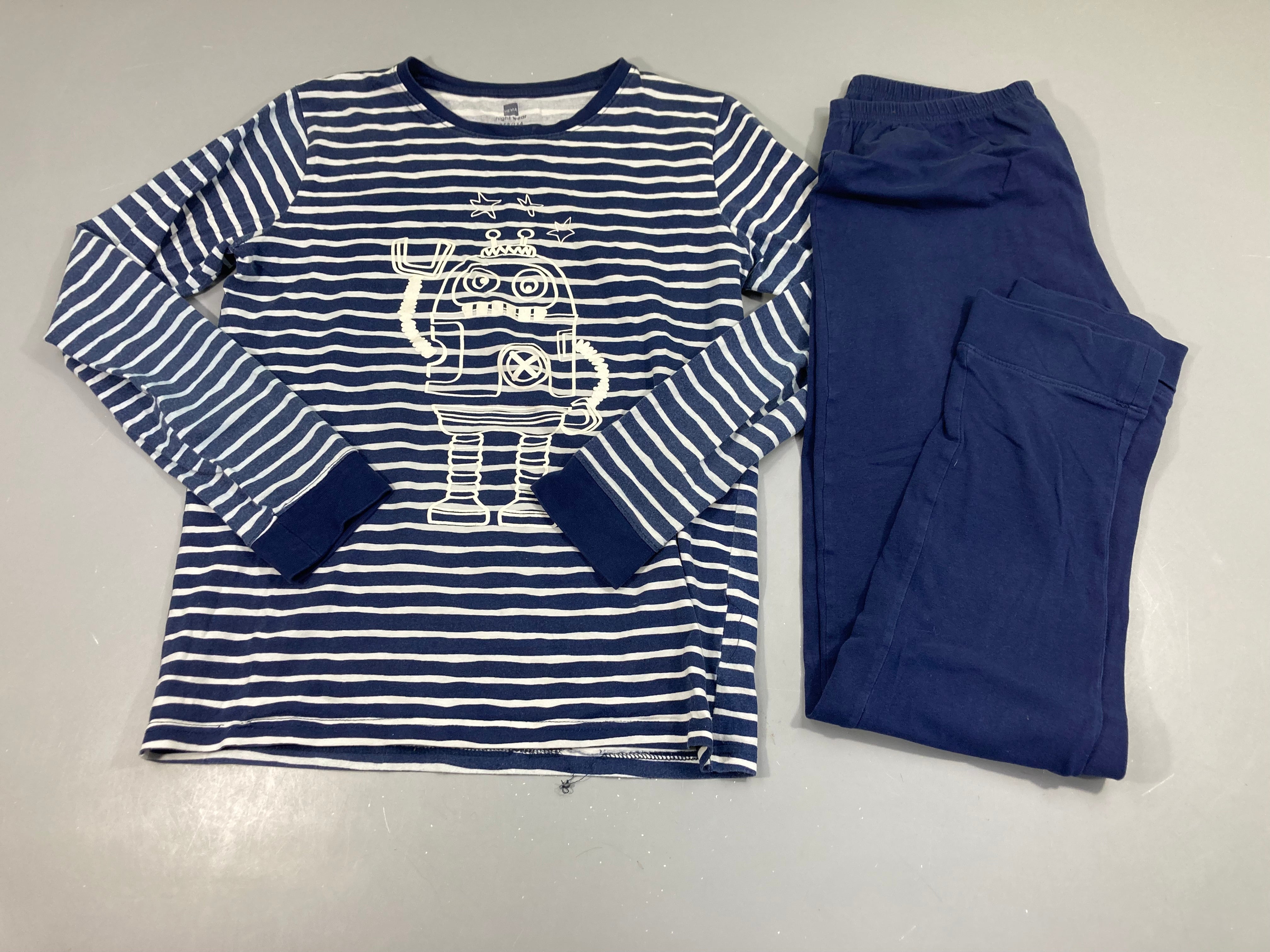 Pyjama 2pcs jersey bleu rayé blanc Robot