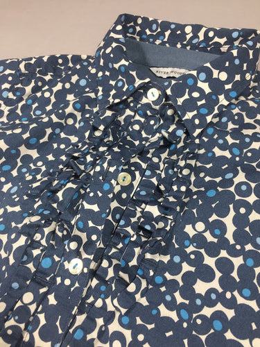 2pièces - chemisier blanc/bleu motifs ronds et sous-pull bleu col cravate, moins cher chez Petit Kiwi