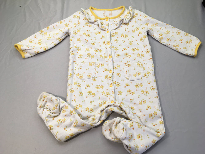 Pyjama molleton gblanc cassé fleurs jaunes, moins cher chez Petit Kiwi