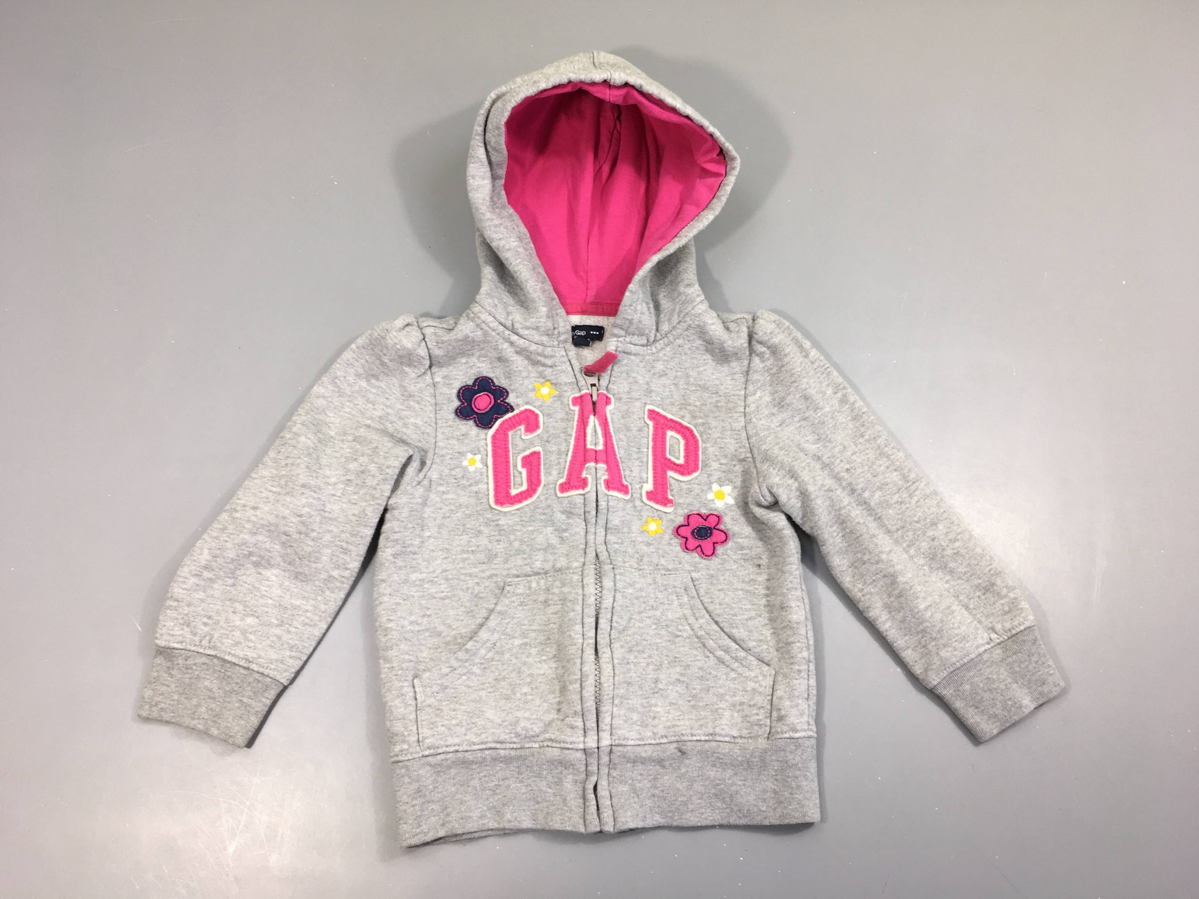 Sweat zippéà capuche gris chiné fleurs GAP