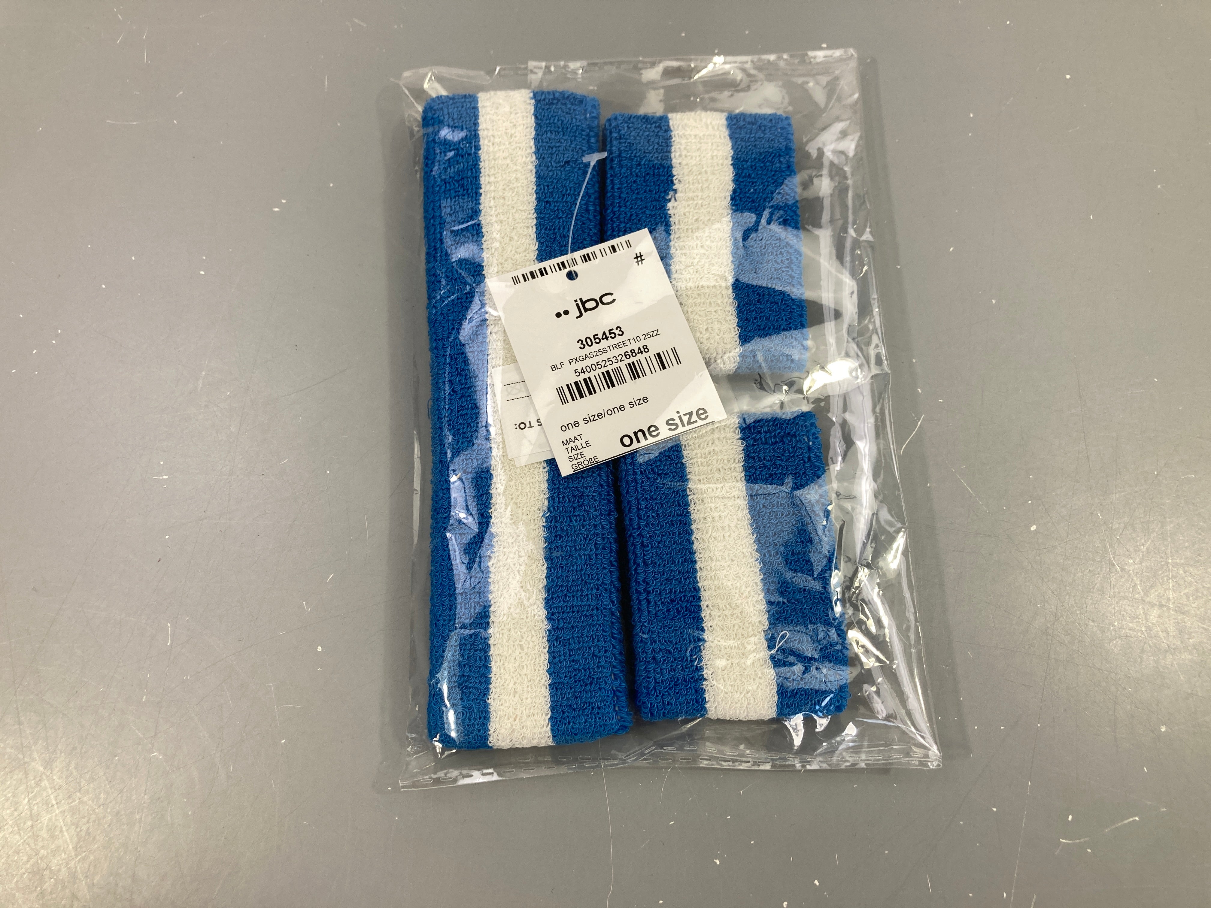 Neuf- Bandeaux de sport bleus et blancs en tissus éponge extensible