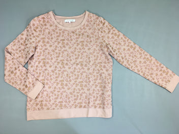 Sweat rose pâle motifs léopard, bouloché, taille XXS