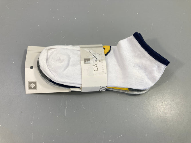 3 Paires de chaussettes courtes blanc/gris/jaune, moins cher chez Petit Kiwi