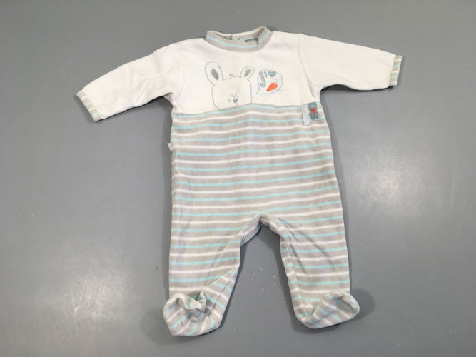 Pyjama velours blanc/gris lapin, moins cher chez Petit Kiwi