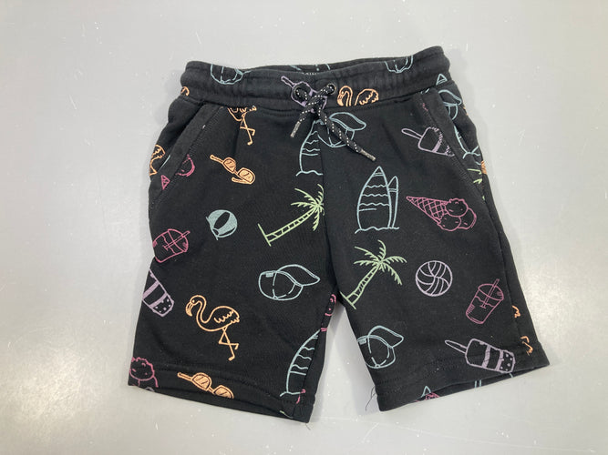 Bermuda molleton noir motifs plage-mer, moins cher chez Petit Kiwi