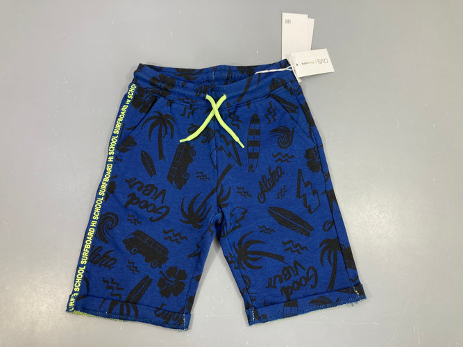Neuf-Bermuda molleton bleu foncé motifs noir Aloha, moins cher chez Petit Kiwi