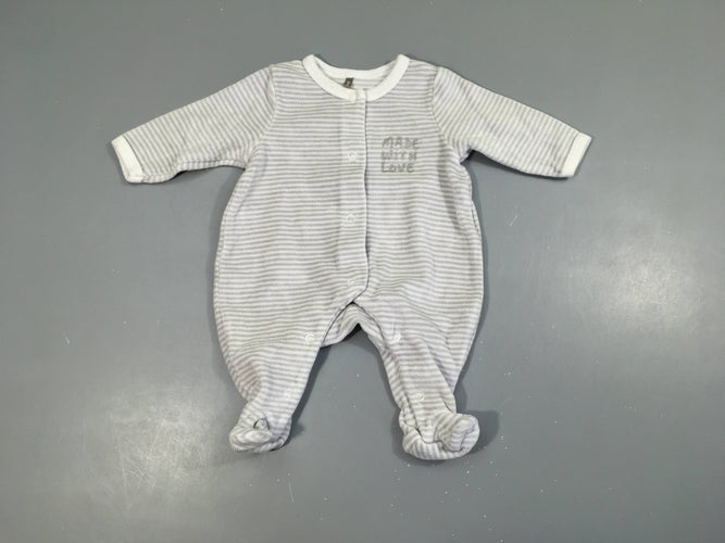 Pyjama velours blanc rayé gris, moins cher chez Petit Kiwi