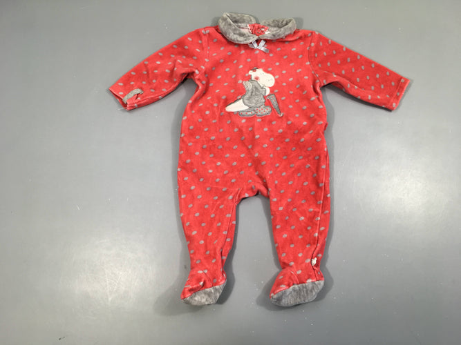 Pyjama velours rose pois gris col, moins cher chez Petit Kiwi