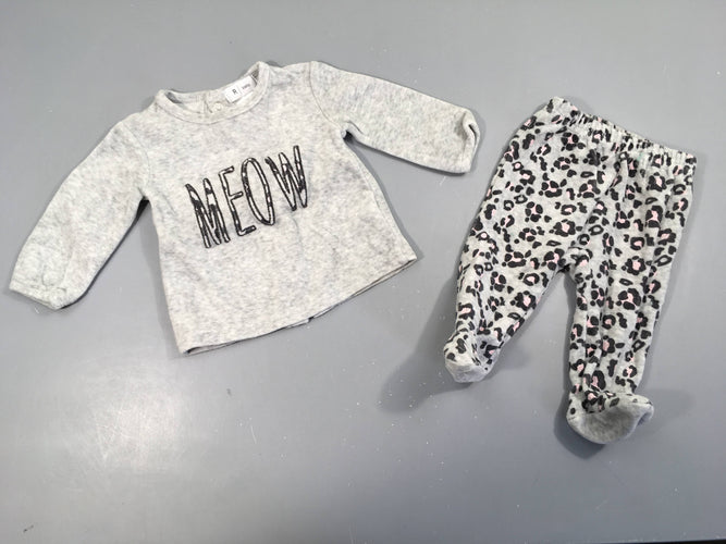 Pyjama 2pcs velours gris/léopard Meow, moins cher chez Petit Kiwi
