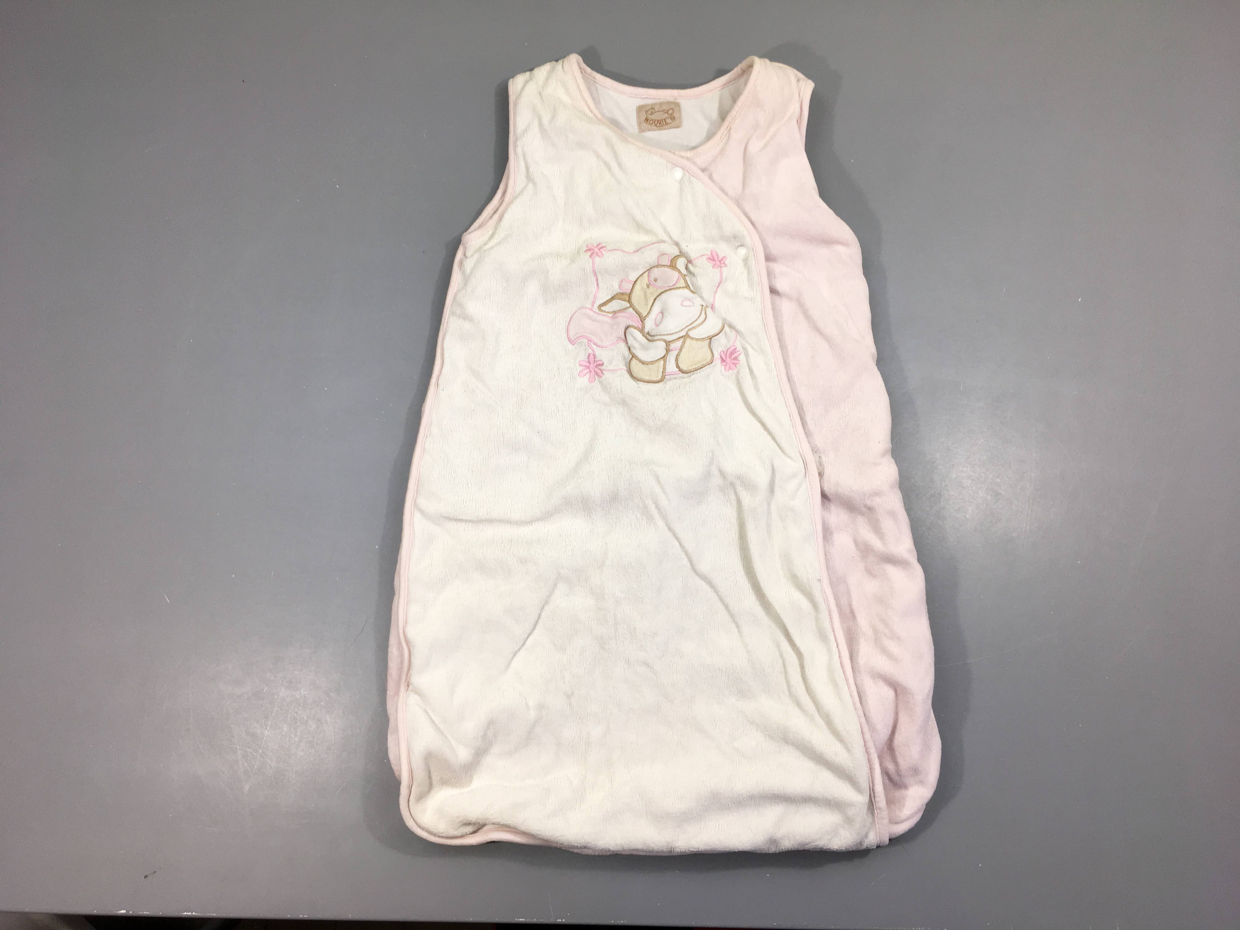 Sac de couchage s.m ouatiné en velours blanc/rose Lola, jauni au col