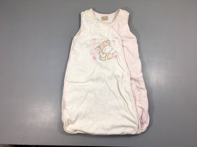 Sac de couchage s.m ouatiné en velours blanc/rose Lola, jauni au col, moins cher chez Petit Kiwi