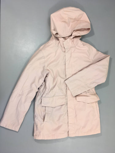 Veste légère zippée rose pâle à capuche, taches aux manches, moins cher chez Petit Kiwi