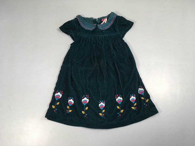 Robe m.c velours ras vert col fleurs brodées, moins cher chez Petit Kiwi