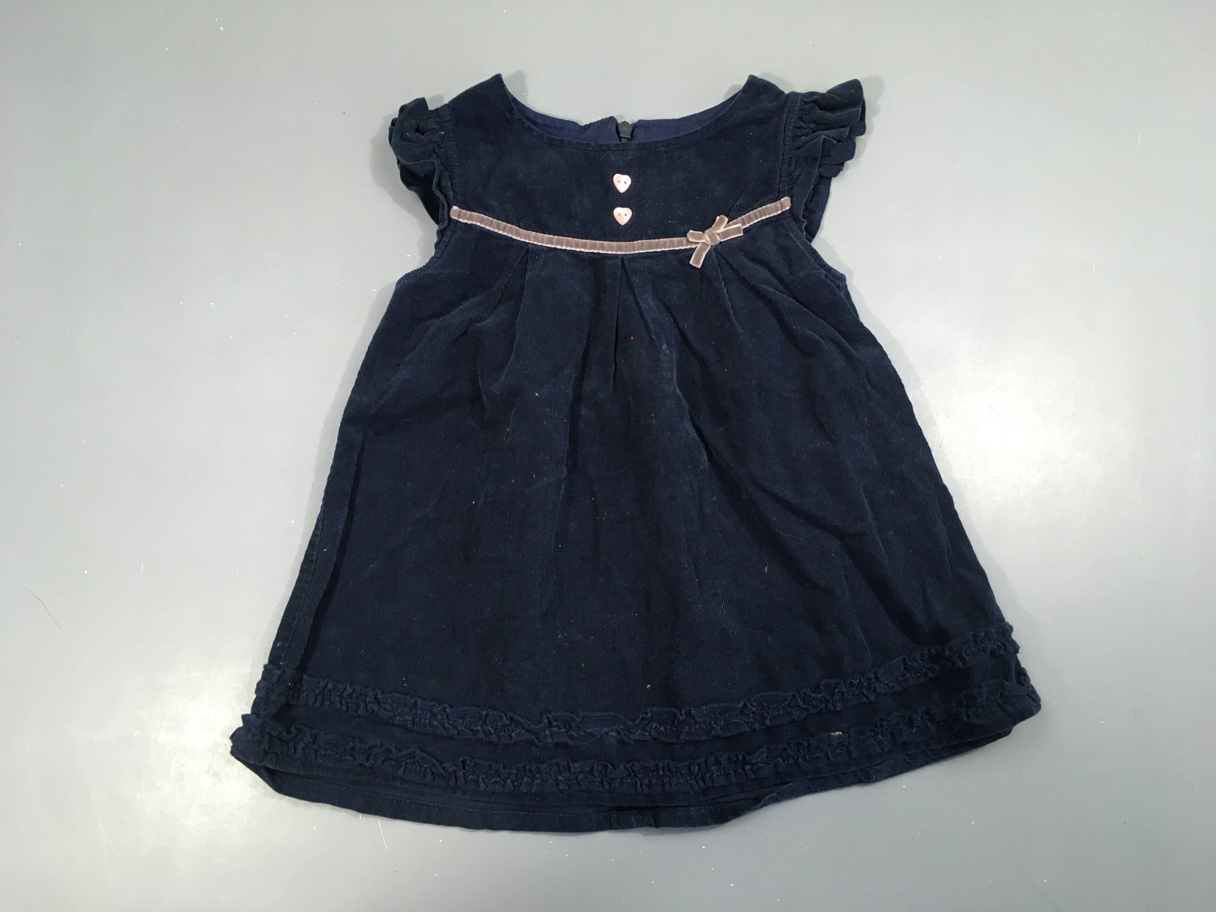 Robe m.c velours côtelé bleu marine noeud