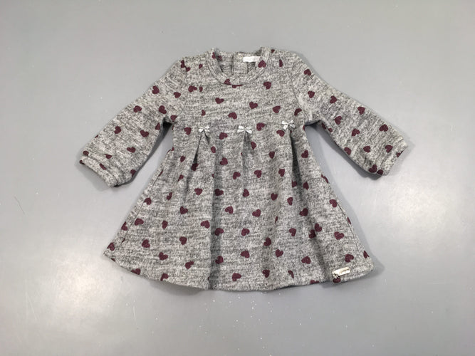Robe m.l mailles gris chiné coeurs mauves irisés, moins cher chez Petit Kiwi