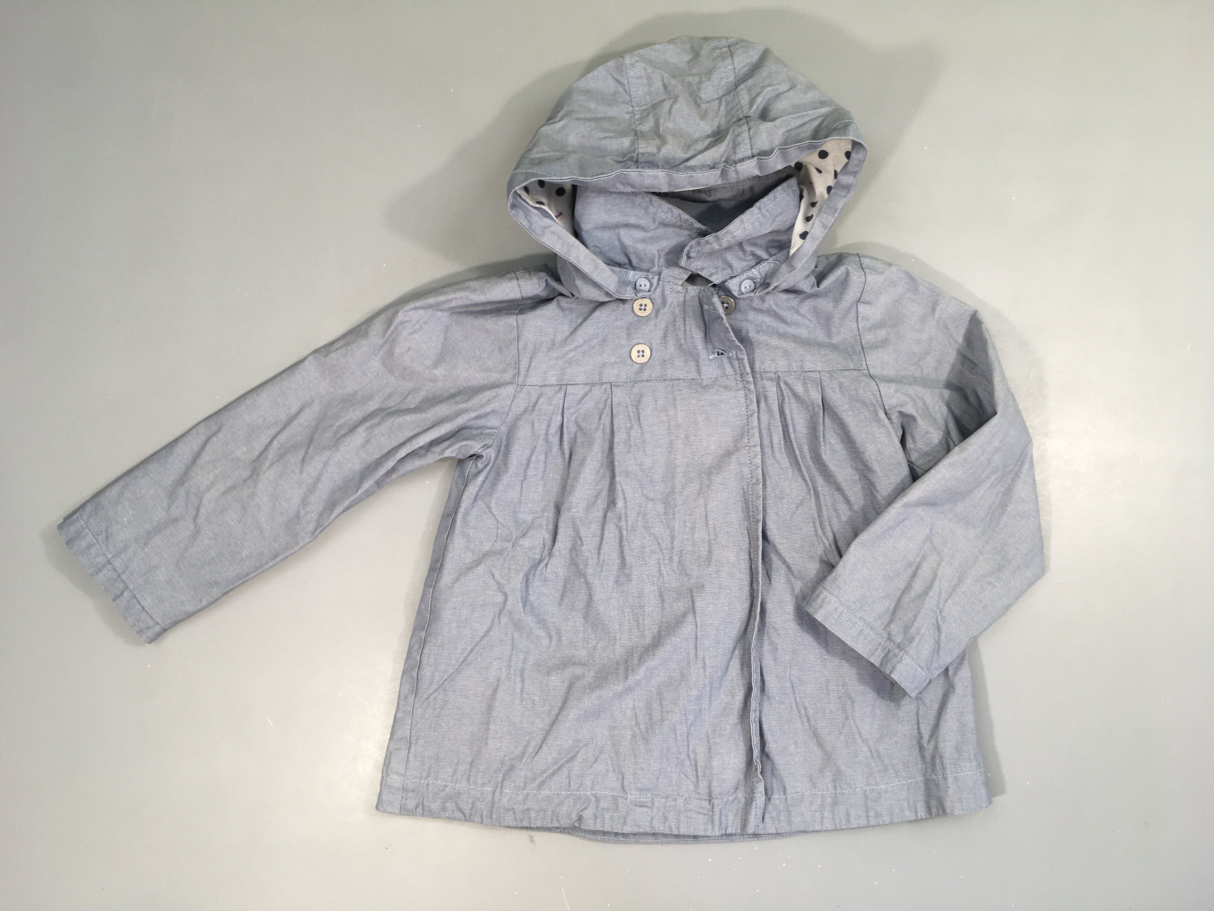 Veste enduite bleu chiné zippée à capuche amovible