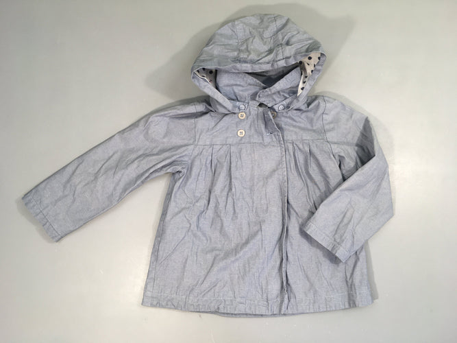 Veste enduite bleu chiné zippée à capuche amovible, moins cher chez Petit Kiwi