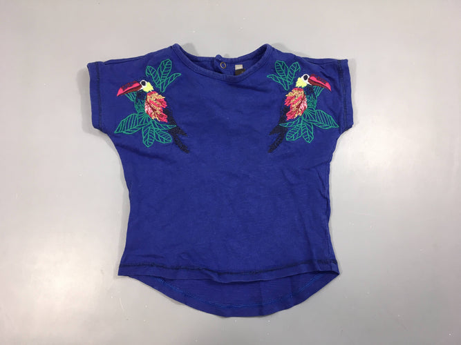 T-shirt m.c bleu vif flammé oiseaux brodés, moins cher chez Petit Kiwi