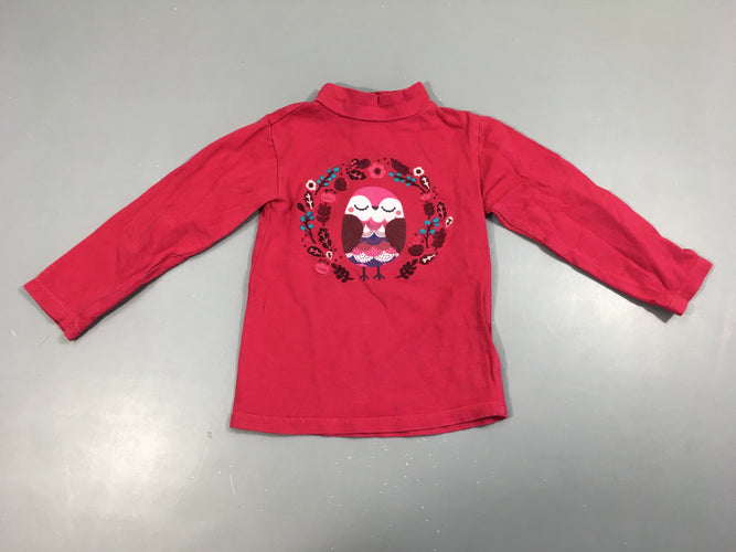 T-shirt m.l col montant rose vif oiseaux broderies, un peu bouloché, moins cher chez Petit Kiwi