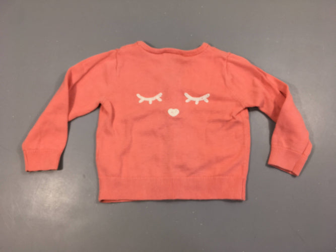 Gilet rose, légèrement bouloché, moins cher chez Petit Kiwi