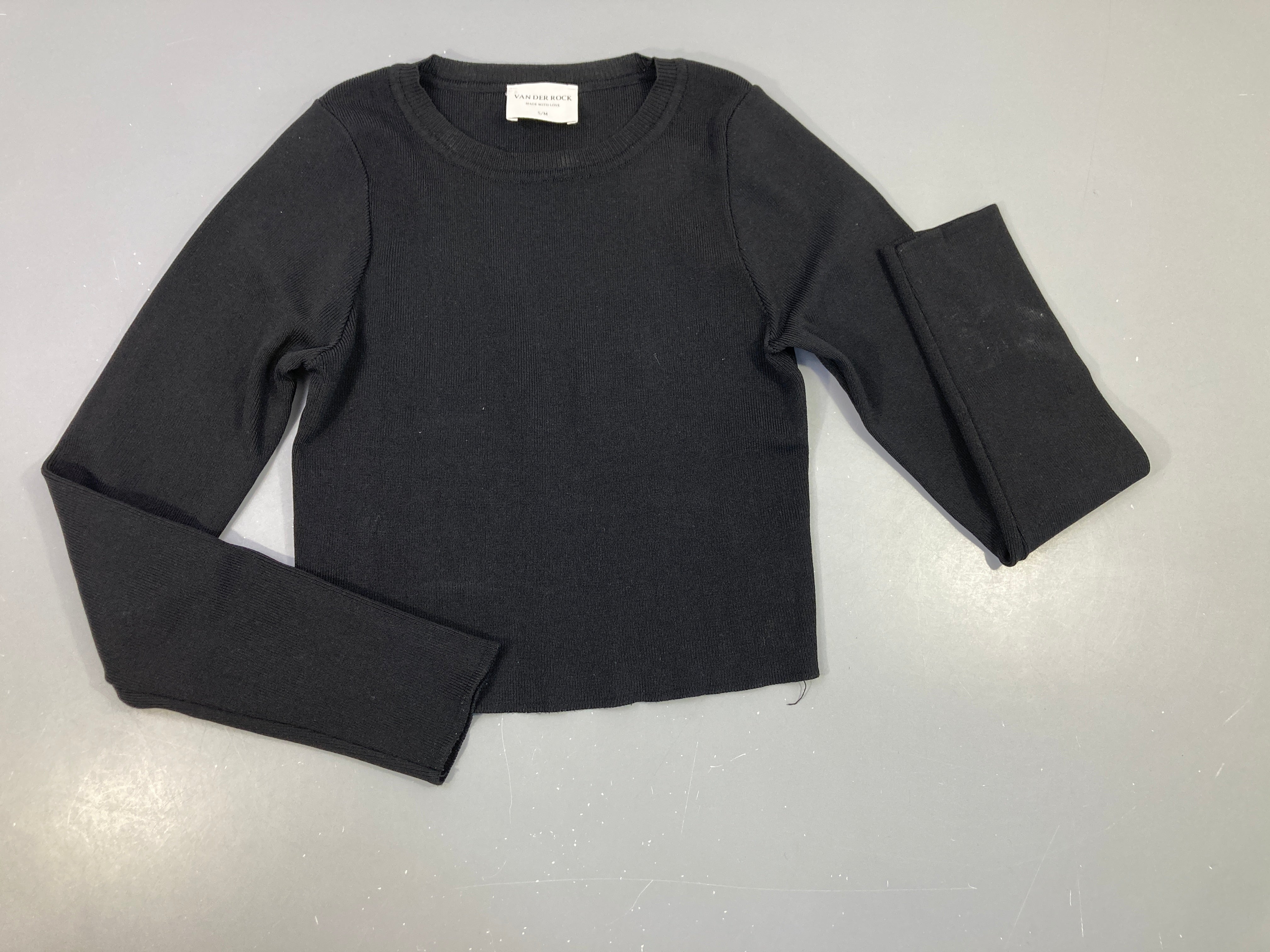 T-shirt m.l noir côtelé fin matière extensible