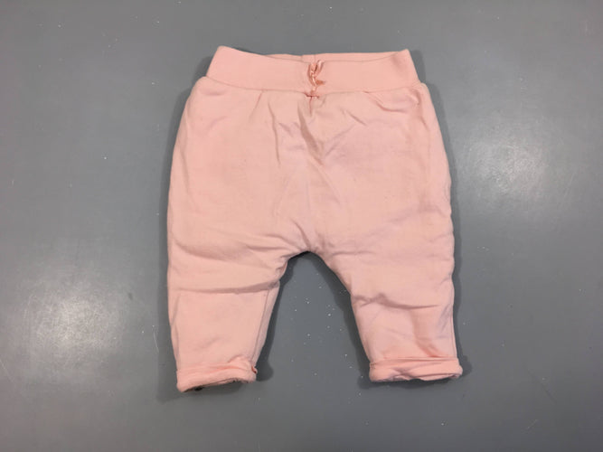 Pantalon jersey ouatiné rose à revers,  un peu bouloché, moins cher chez Petit Kiwi