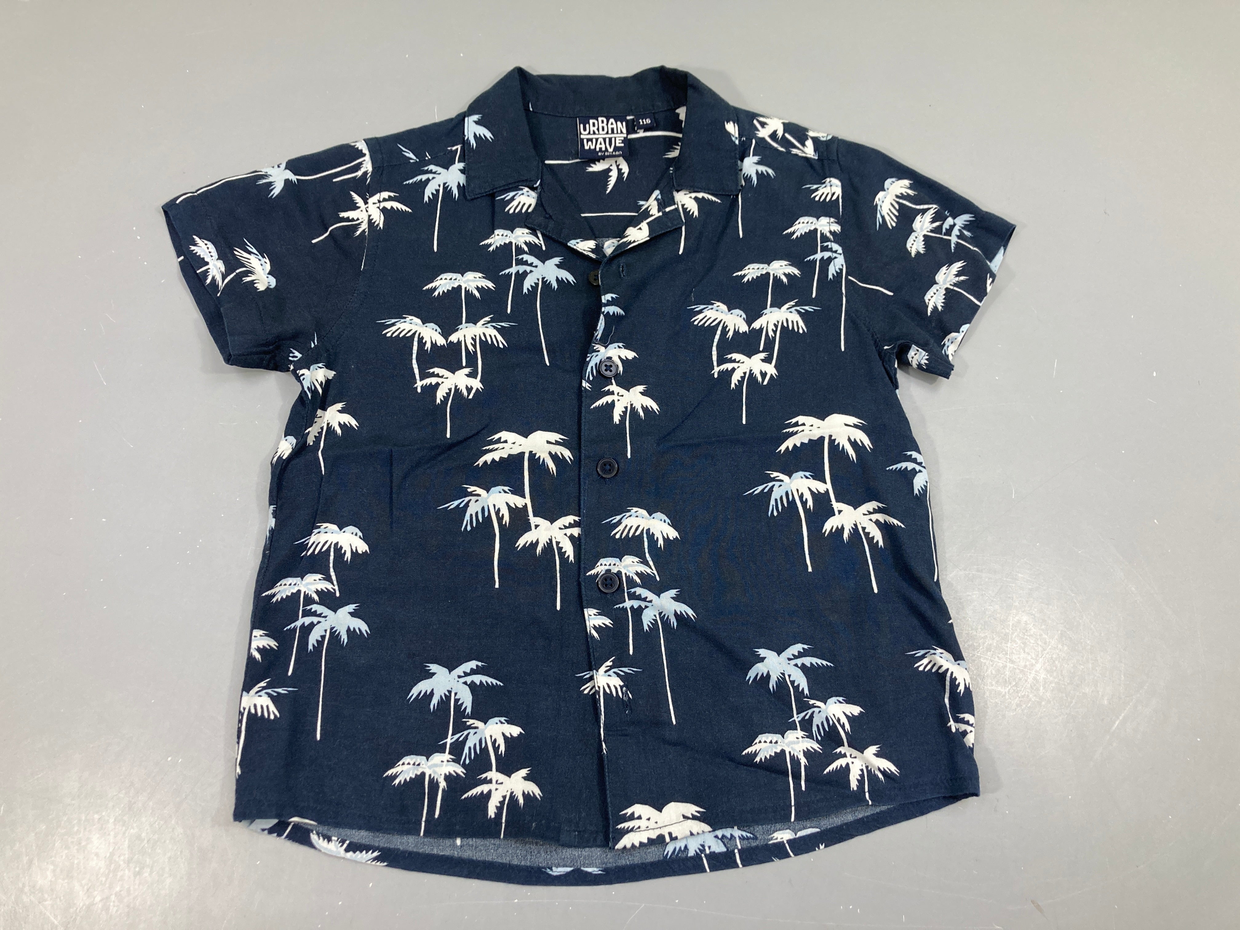 Chemise m.c bleu foncé palmiers