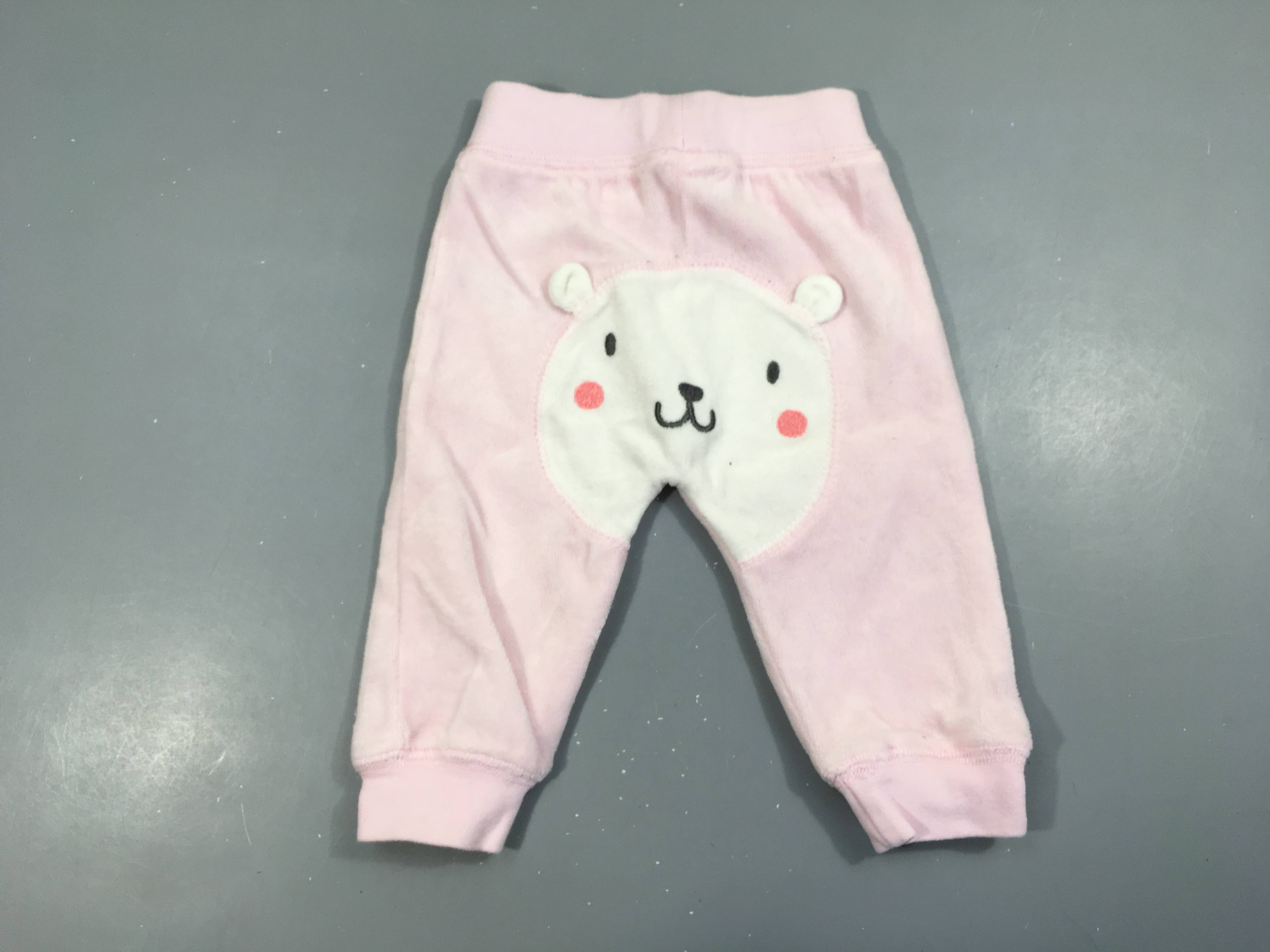 Pantalon velours rose, ours blanc à l'arrière