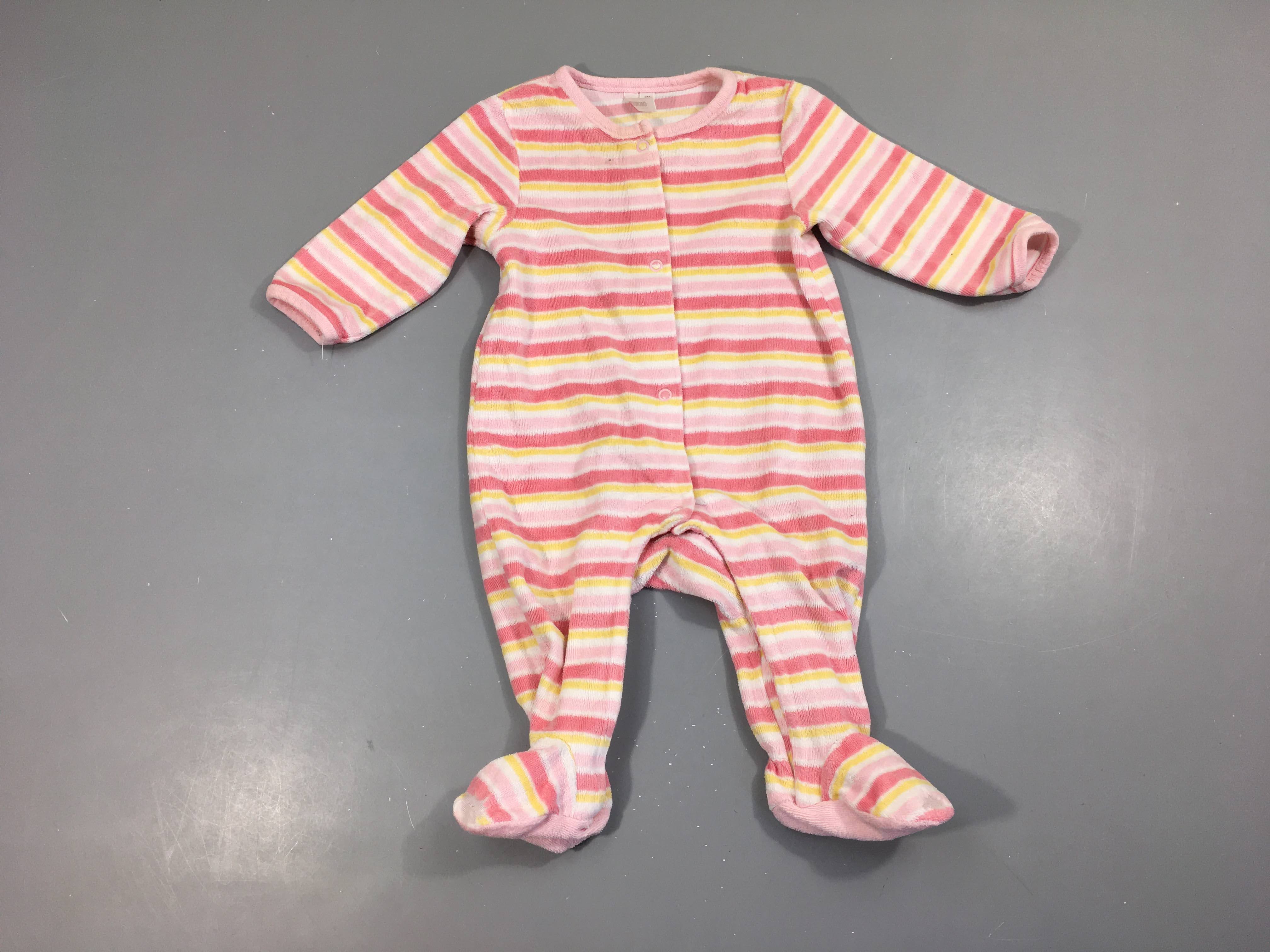 Pyjama velours rose rayé blanc/jaune