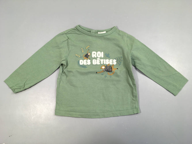 T-shirt m.l vert Roi, légèrement bouloché, moins cher chez Petit Kiwi