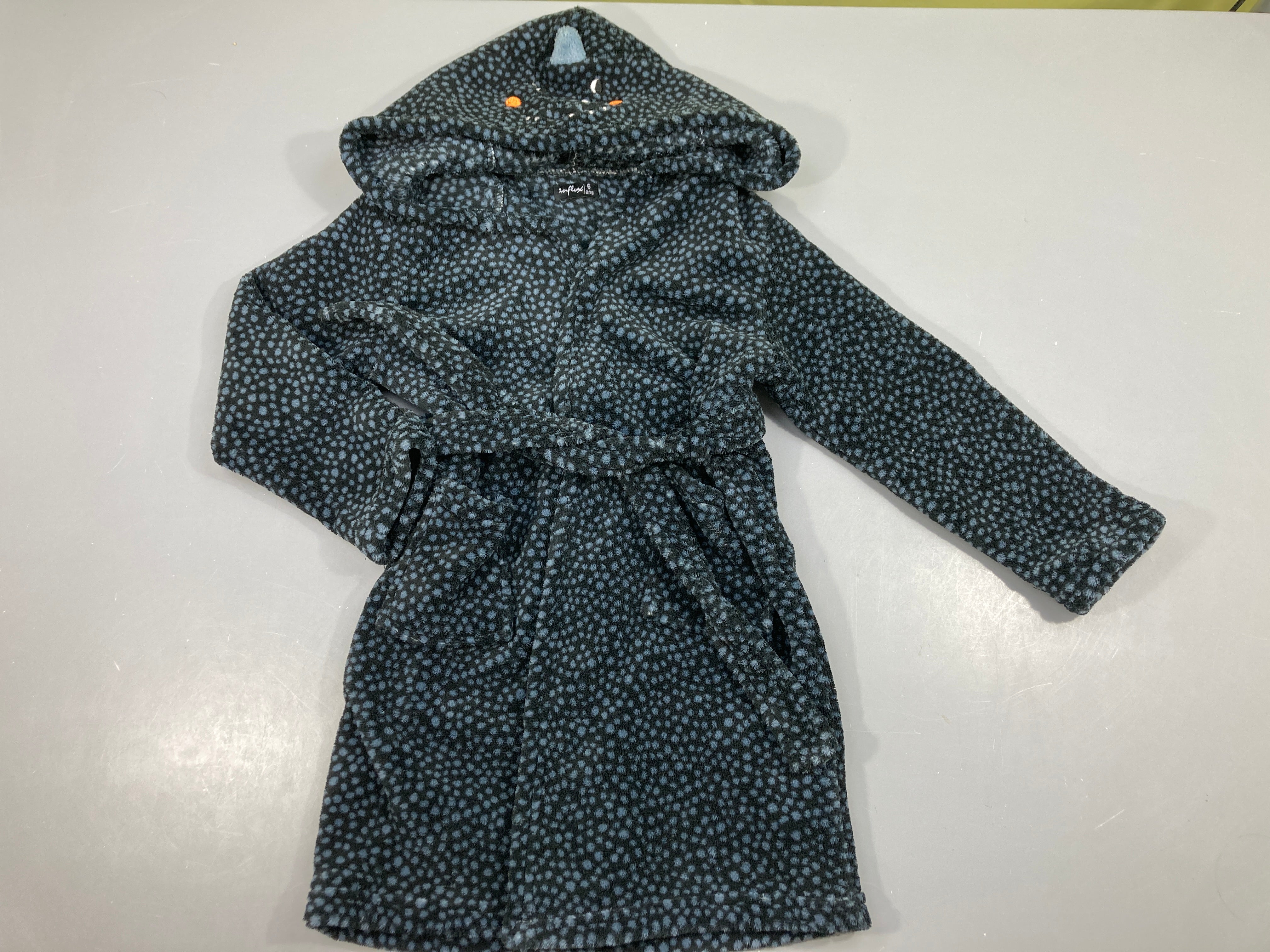 Peignoir velours noire pois bleu foncé capuche monstre