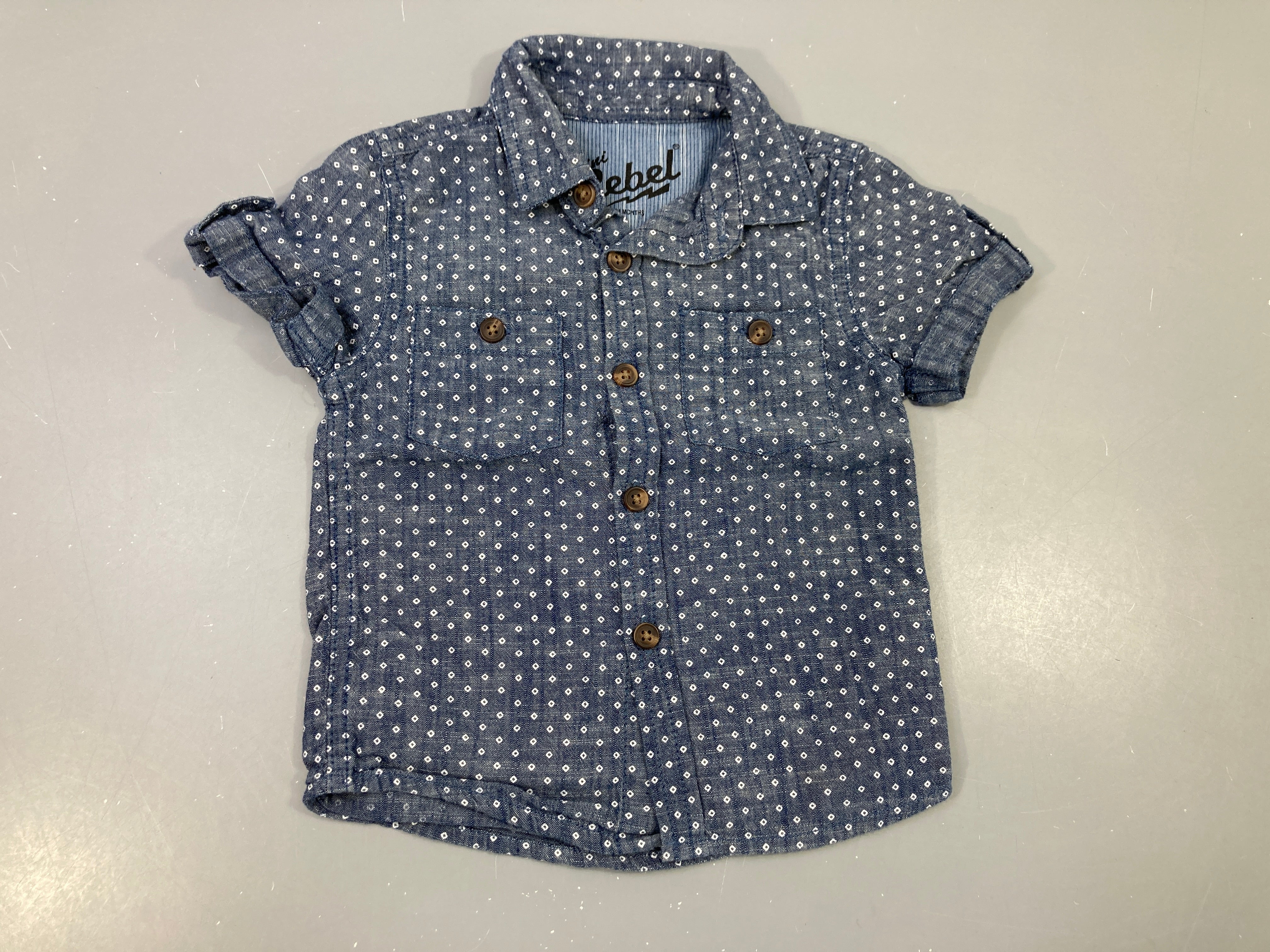 Chemise m.c denim losanges blancs