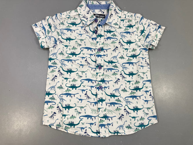 Chemise m.c blanche dinos, moins cher chez Petit Kiwi