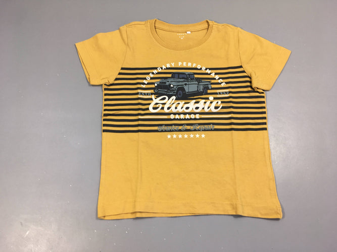 T-shirt m.c jaune moutarde rayé voiture classic, moins cher chez Petit Kiwi