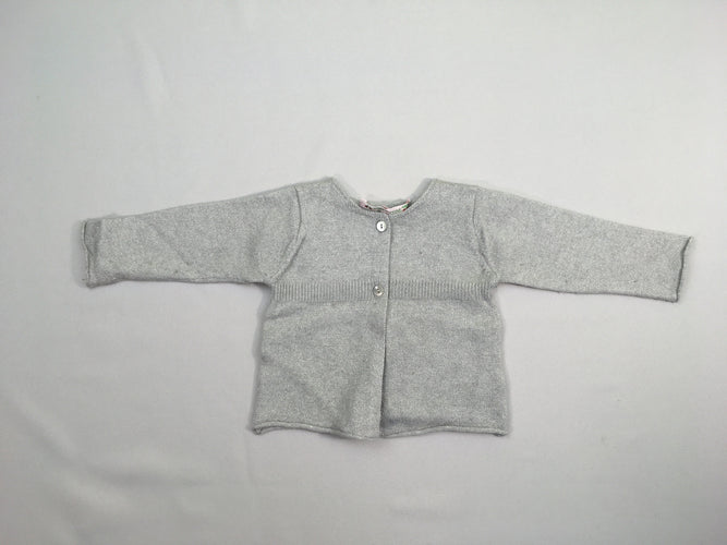 Gilet gris fil irisé, 24% laine 7% cachemire 7% angora (taille très petit équivalent 3m), moins cher chez Petit Kiwi