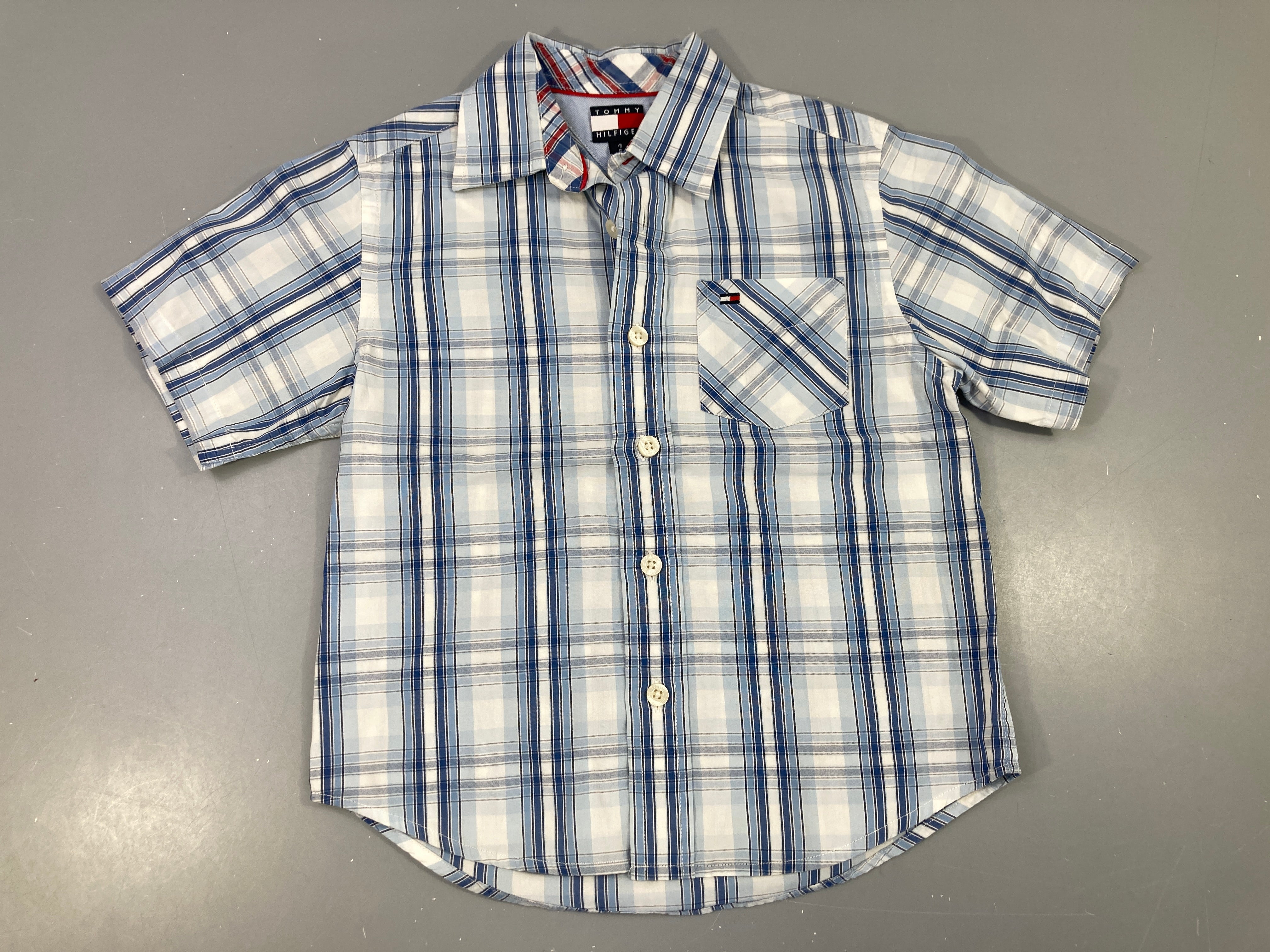 Chemise m.c blanche à carreaux bleu