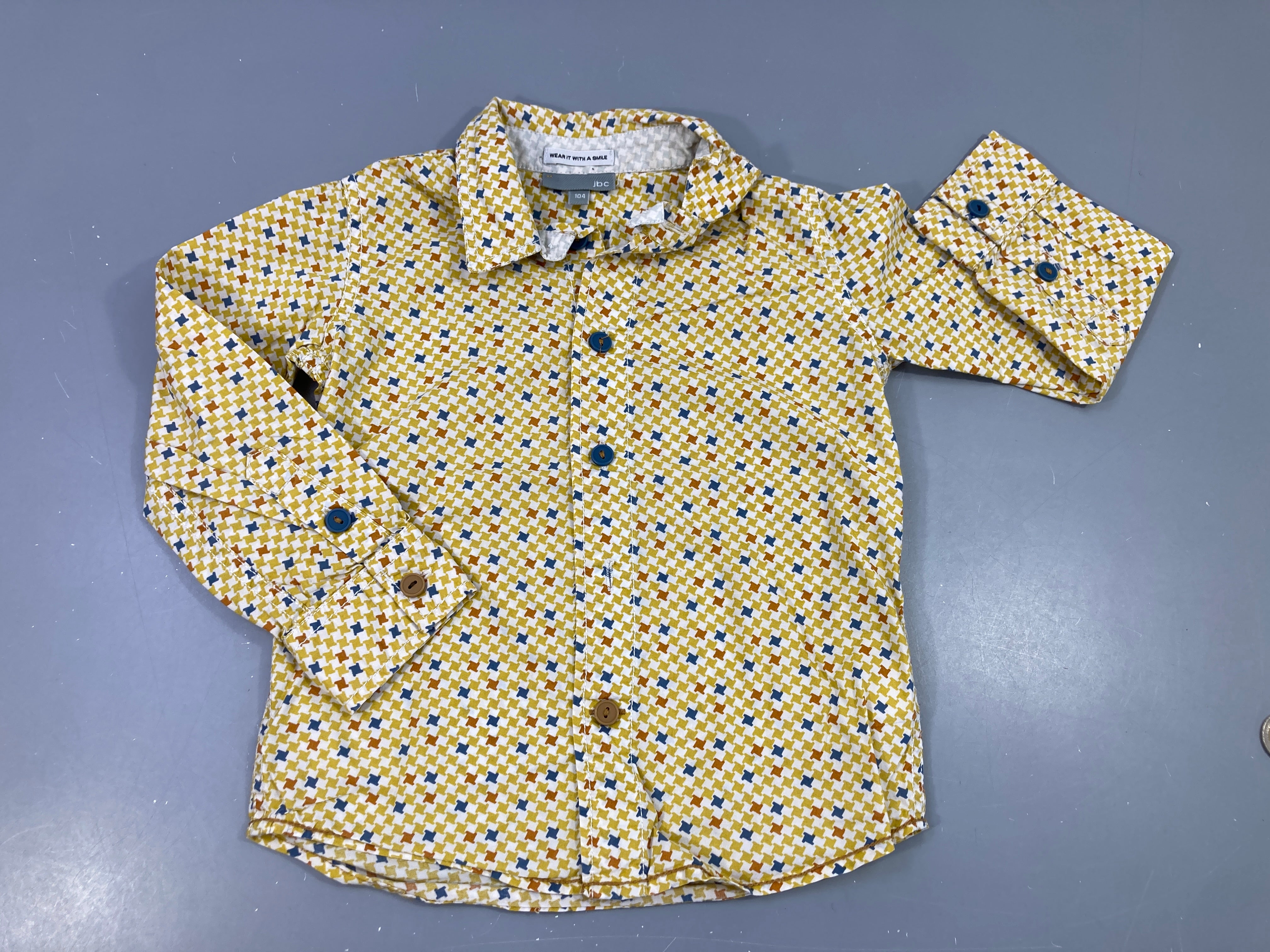 Chemise m.l écru motifs géométrique jaunes-bleu-orange