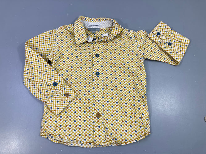 Chemise m.l écru motifs géométrique jaunes-bleu-orange, moins cher chez Petit Kiwi