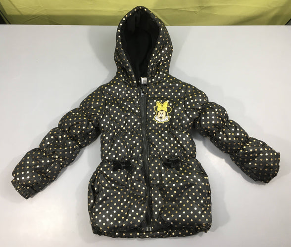 Doudoune zippée noire pois Minnie à capuche, moins cher chez Petit Kiwi